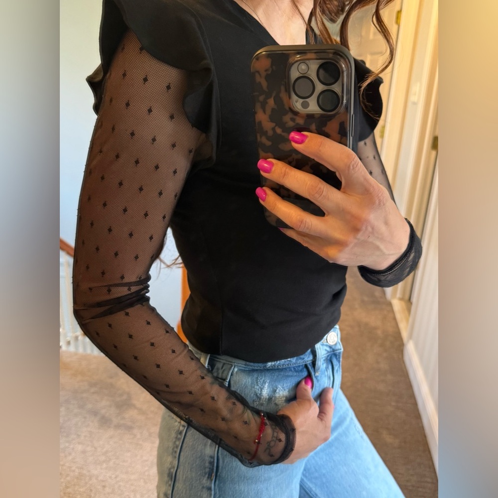 Express - Elegant Black Sheer Sleeve Top